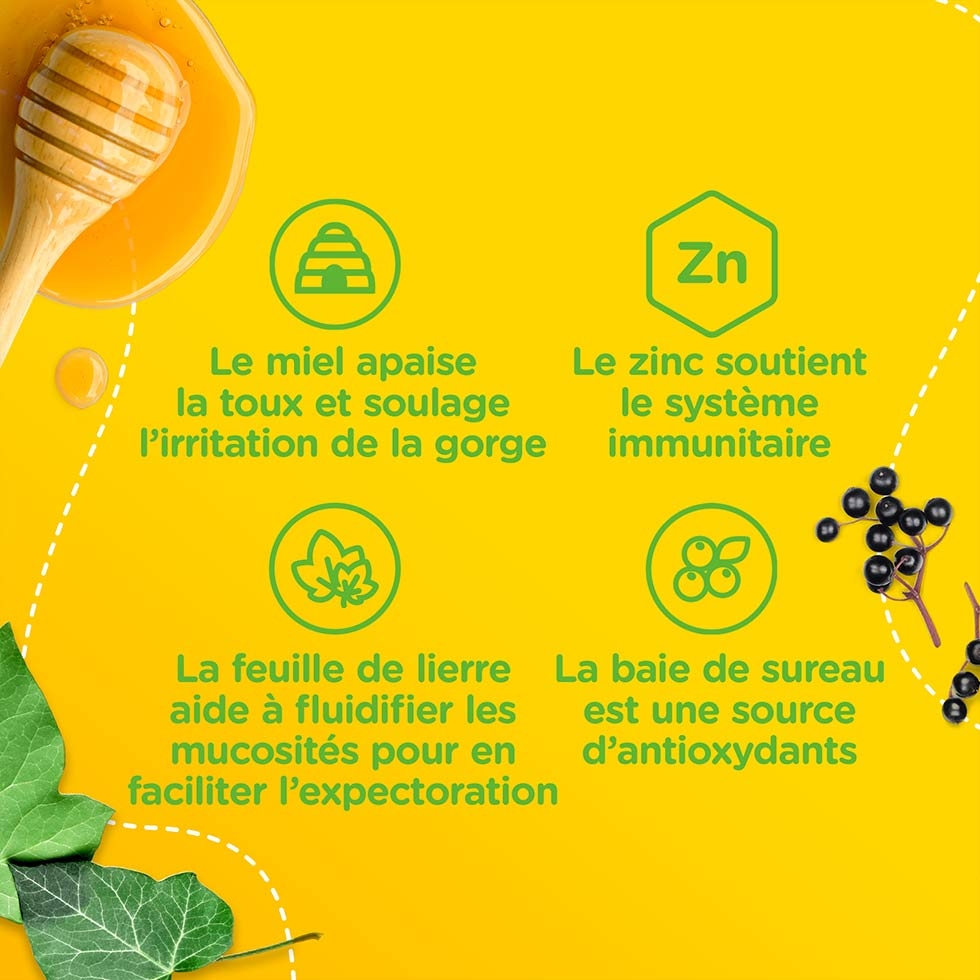 Ingrédients médicinaux du sirop Zarbee’s® Toux + Mucosités pour enfants et leurs bienfaits