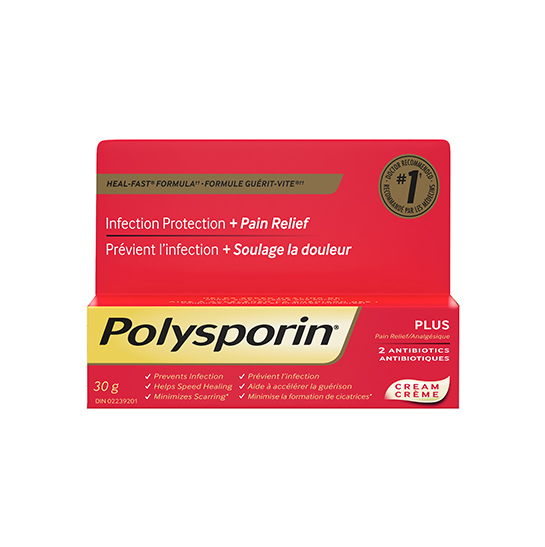 Boîte de crème POLYSPORIN® + Analgésique