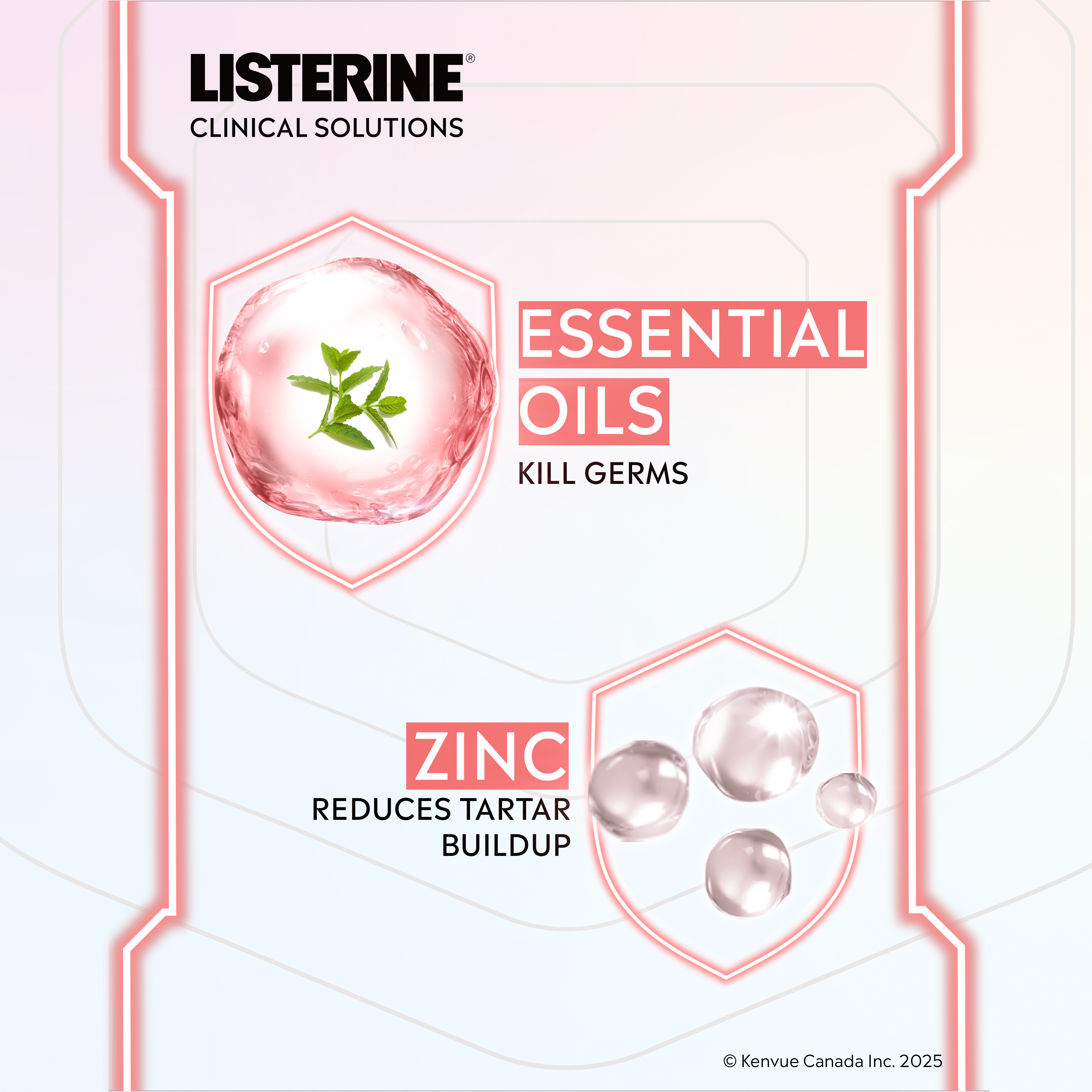 Demonstration of Listerine Clinical Solutions mouthwash ingredients of zinc and essential oils