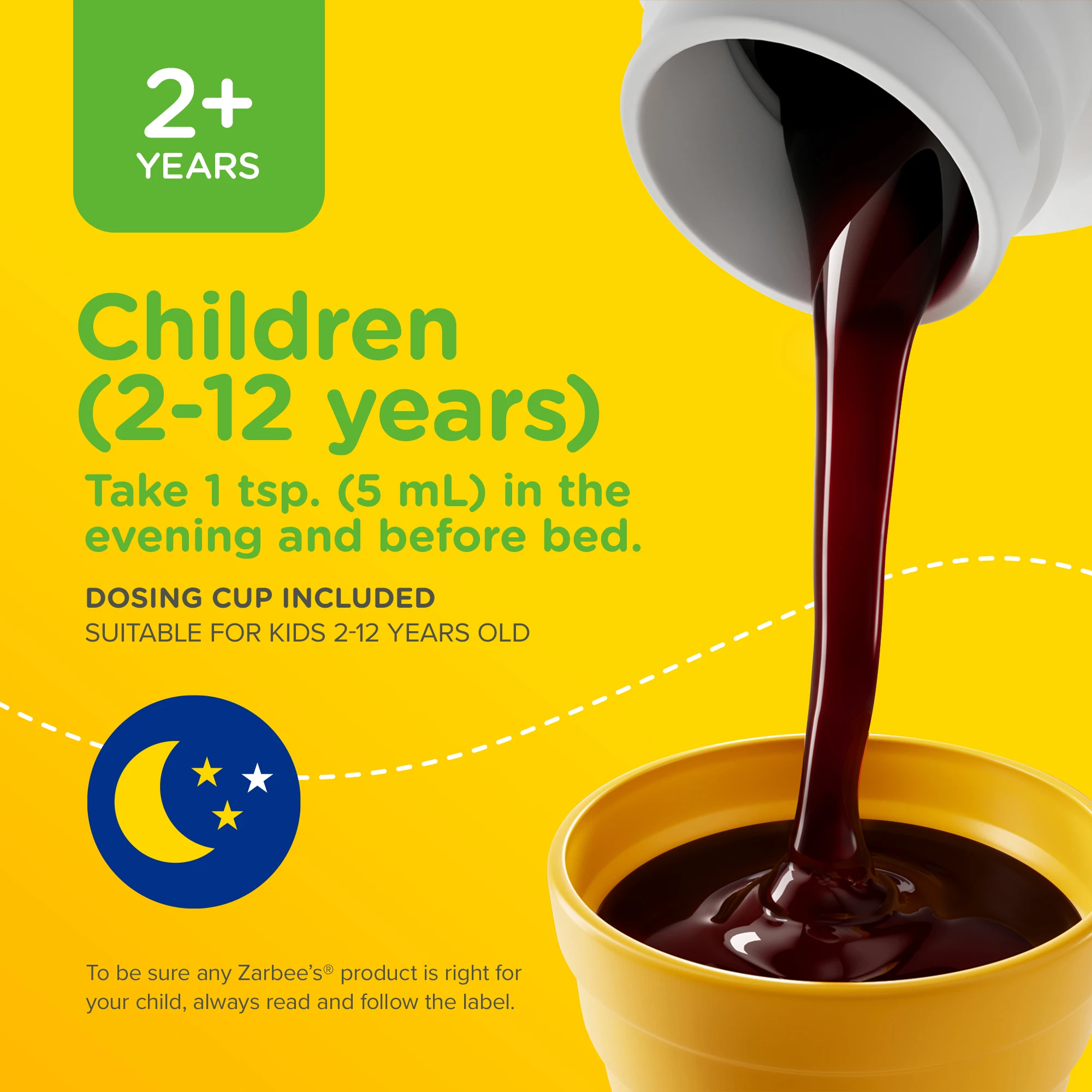 Zarbee’s Children’s Nighttime Cough + Mucus Syrup dosage information