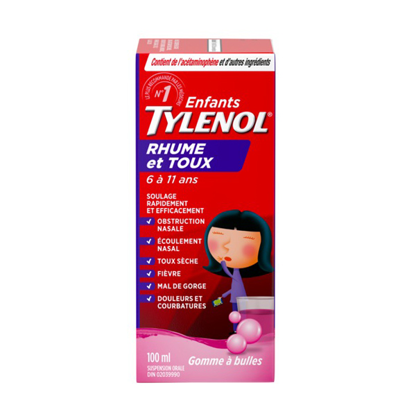 Enfants TYLENOL® Rhume et Toux Éclats de gomme à bulles