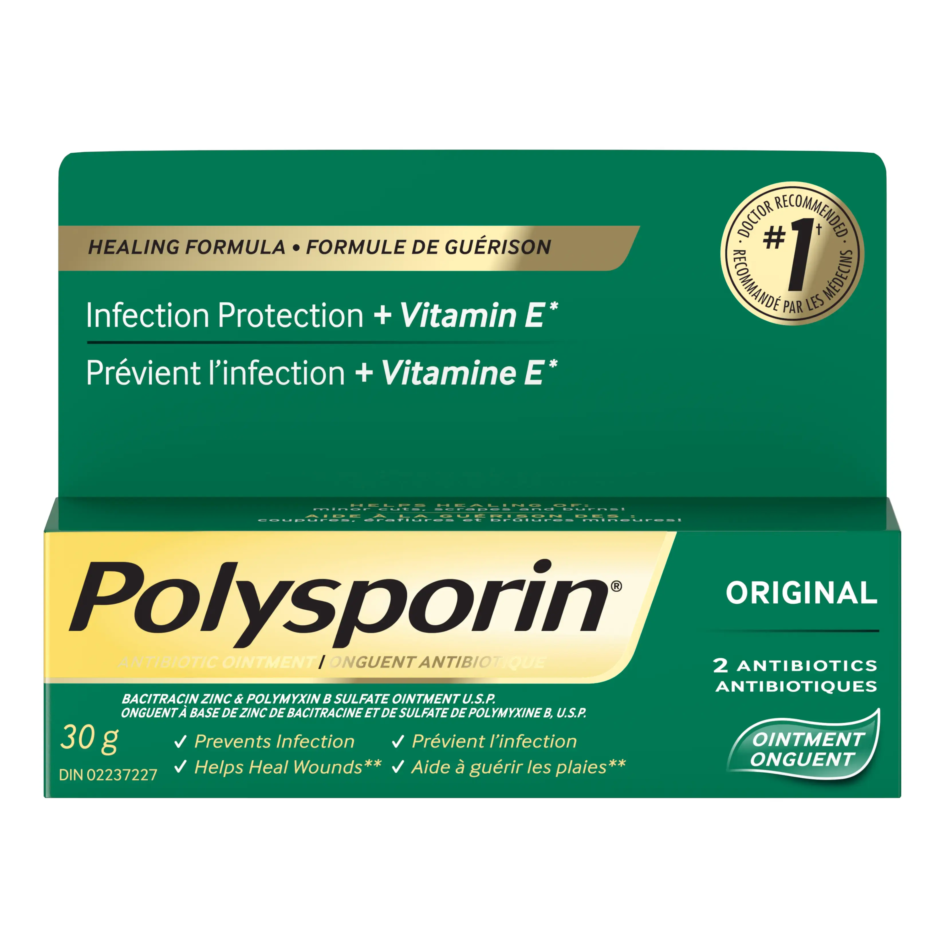 Onguent antibiotique POLYSPORIN® Original avec formule GUÉRIT-VITE®, prévient l’infection + vitamine E, 30 g