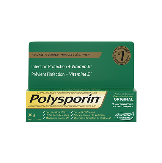 Onguent antibiotique POLYSPORIN® Original avec formule GUÉRIT-VITE®, prévient l’infection + vitamine E, 30 g