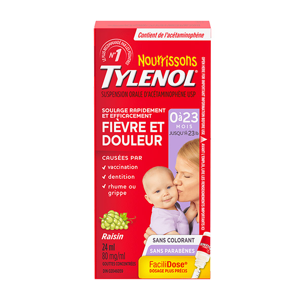 "Boîte de 24 ml gouttes TYLENOL® Nourrissons, Fièvre et douleur, 0 à 23 mois, 80 mg/ml