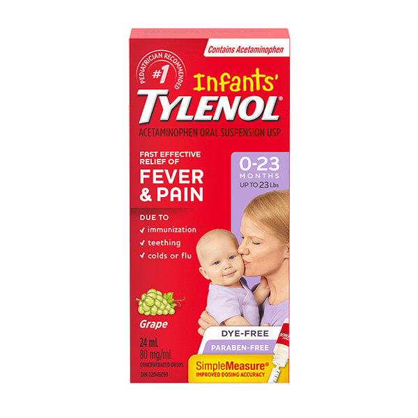 A packet of Infants' TYLENOL® Drops for Fever and Pain For 0-23 Months, 80 mg/1 mL, 24 mL