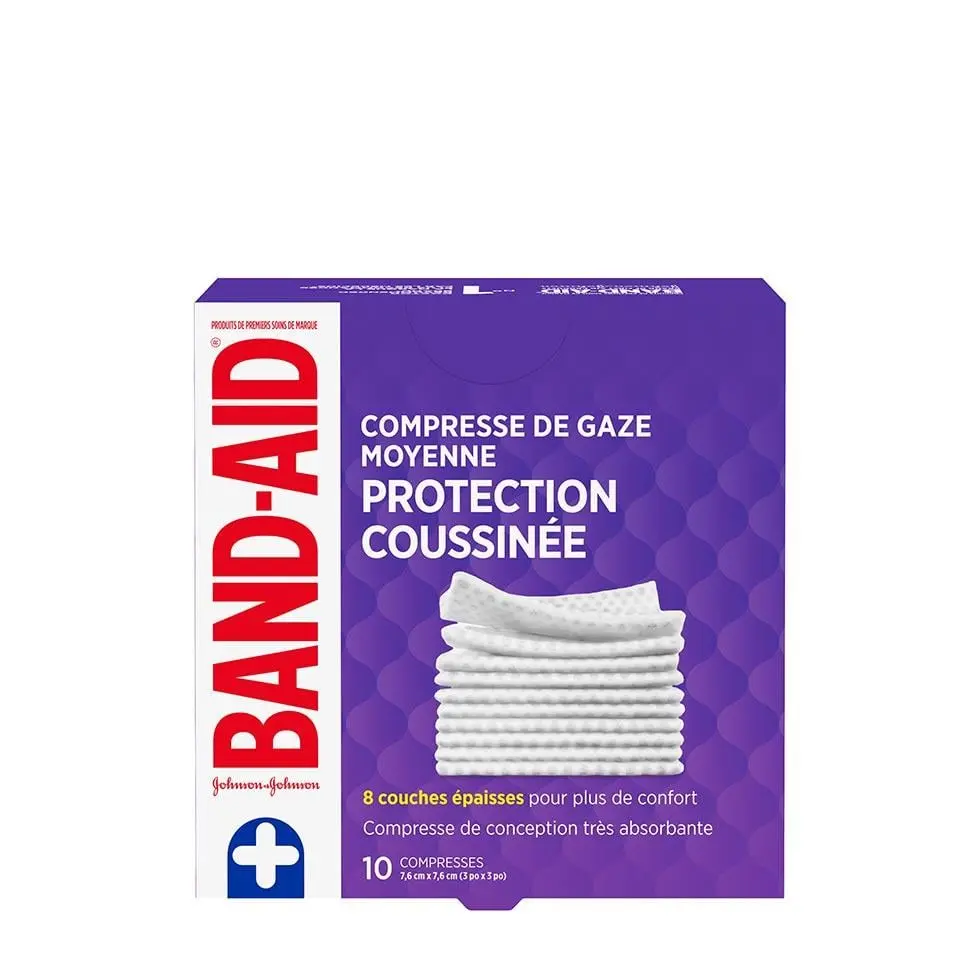 paquet de 10 compresses de gaze moyennes band-aid