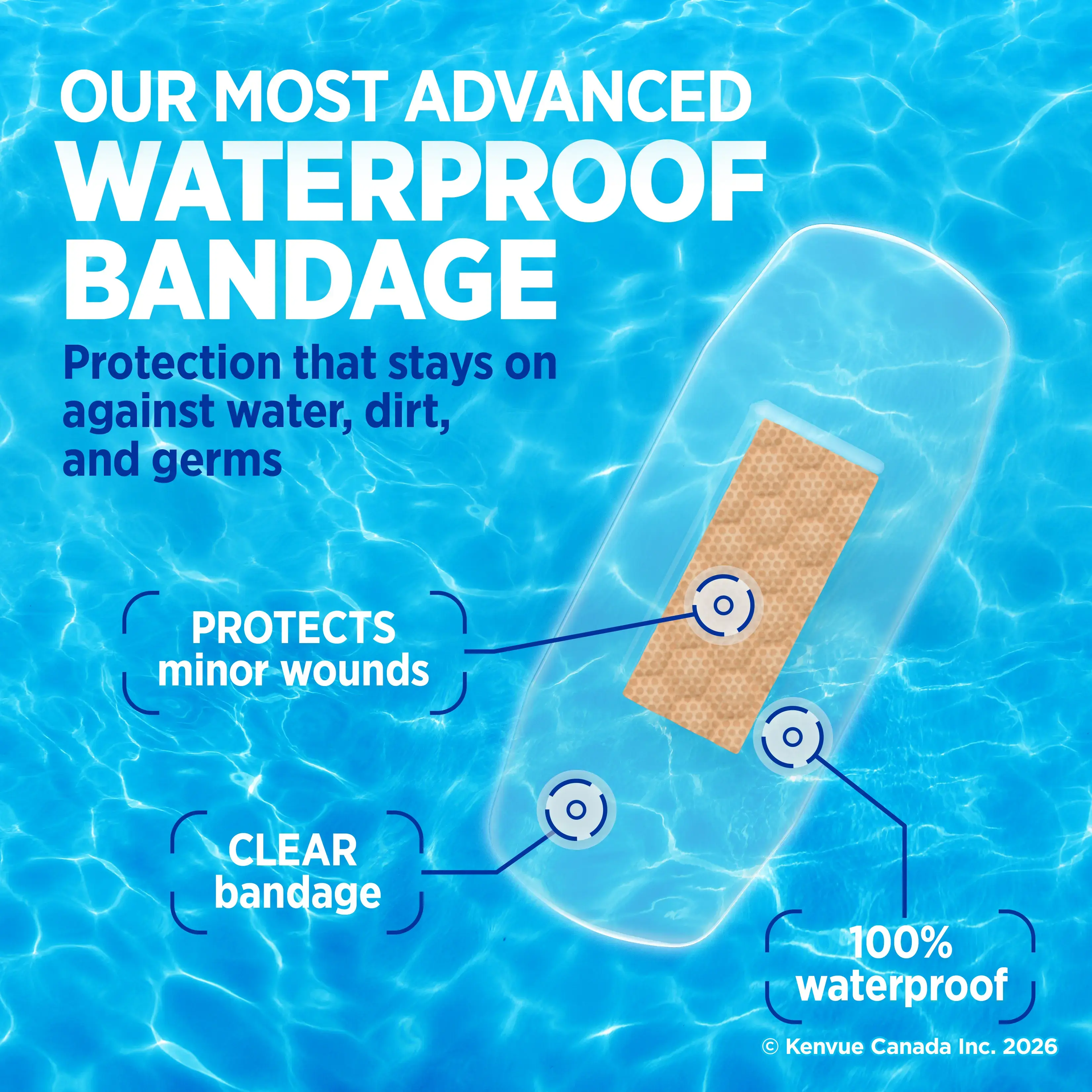 BAND-AID® Brand Waterproof Clear Bandages, Jumbo, 6 Count