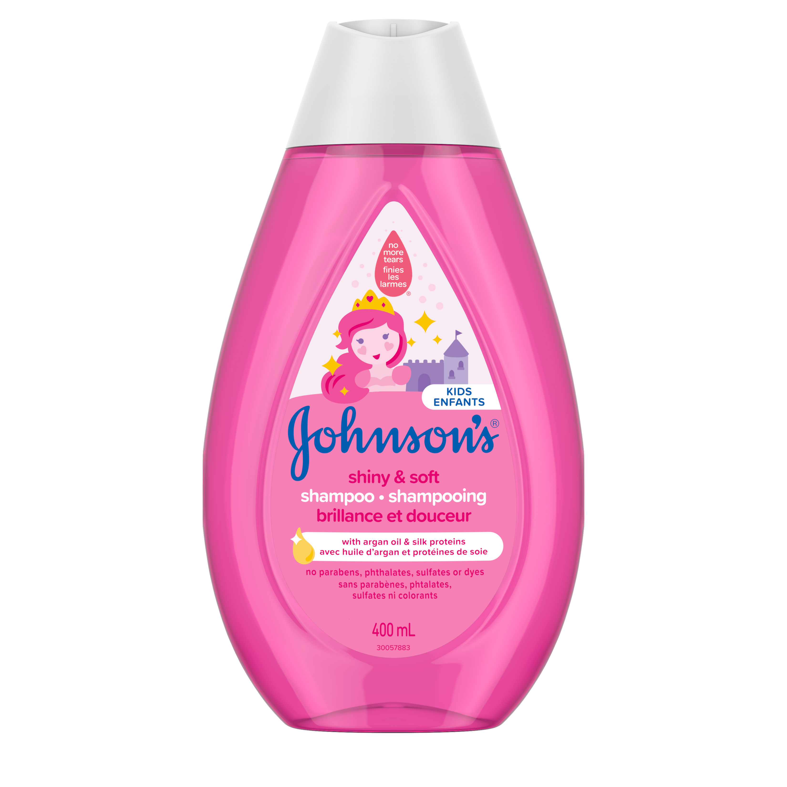 Front shot of Johnson’s® Kids Shiny & Soft Shampoo, squeeze tube, 400 mL