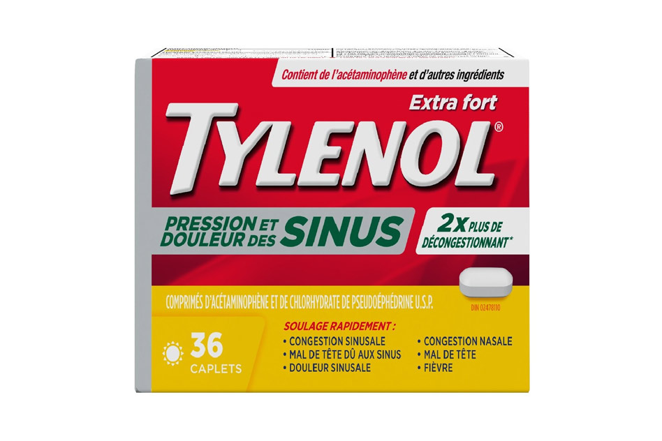 Une boîte de 36 caplets Tylenol® Extra fort Pression et douleur des sinus