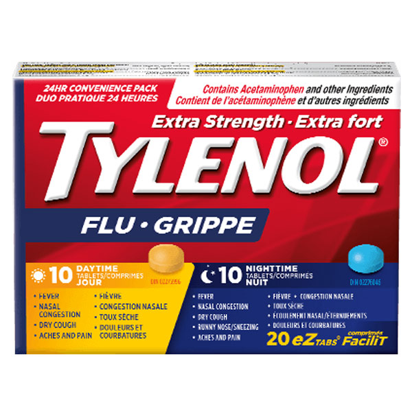 Extra Strength TYLENOL® Flu Daytime & Nighttime, 20 EZ tablets