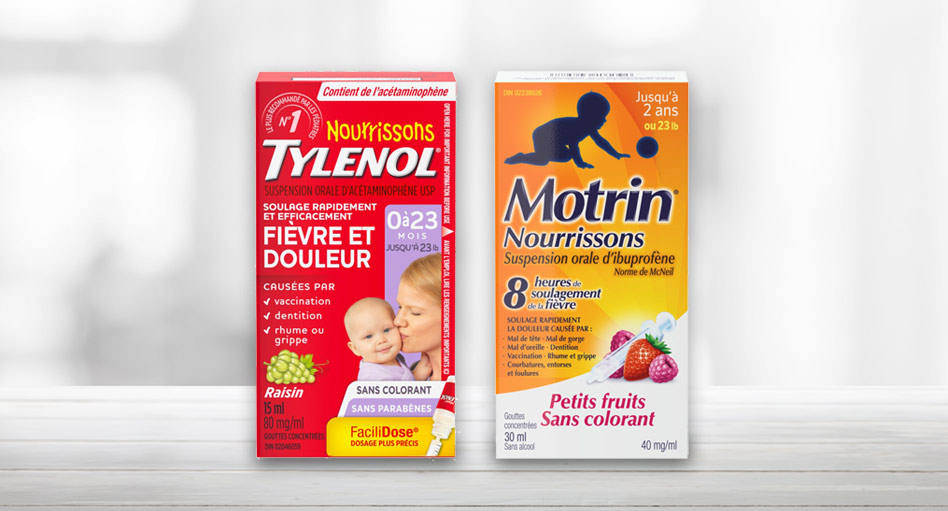 Produits Tylenol et Motrin pour le soulagement de la fièvre et de la douleur chez les nourrissons