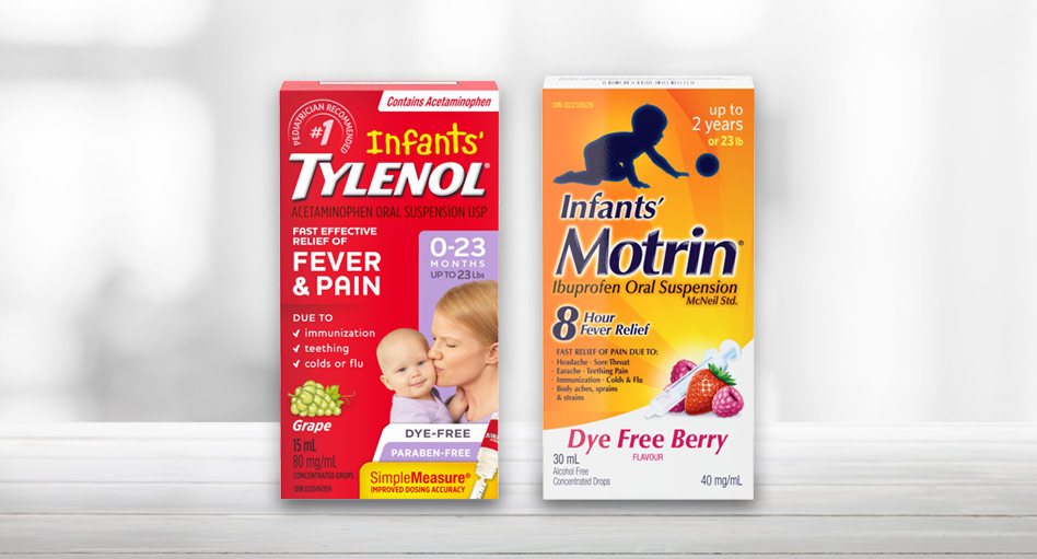 Infants' Motrin Eight Hour relief and Infants' Tylenol for Fever & Pain