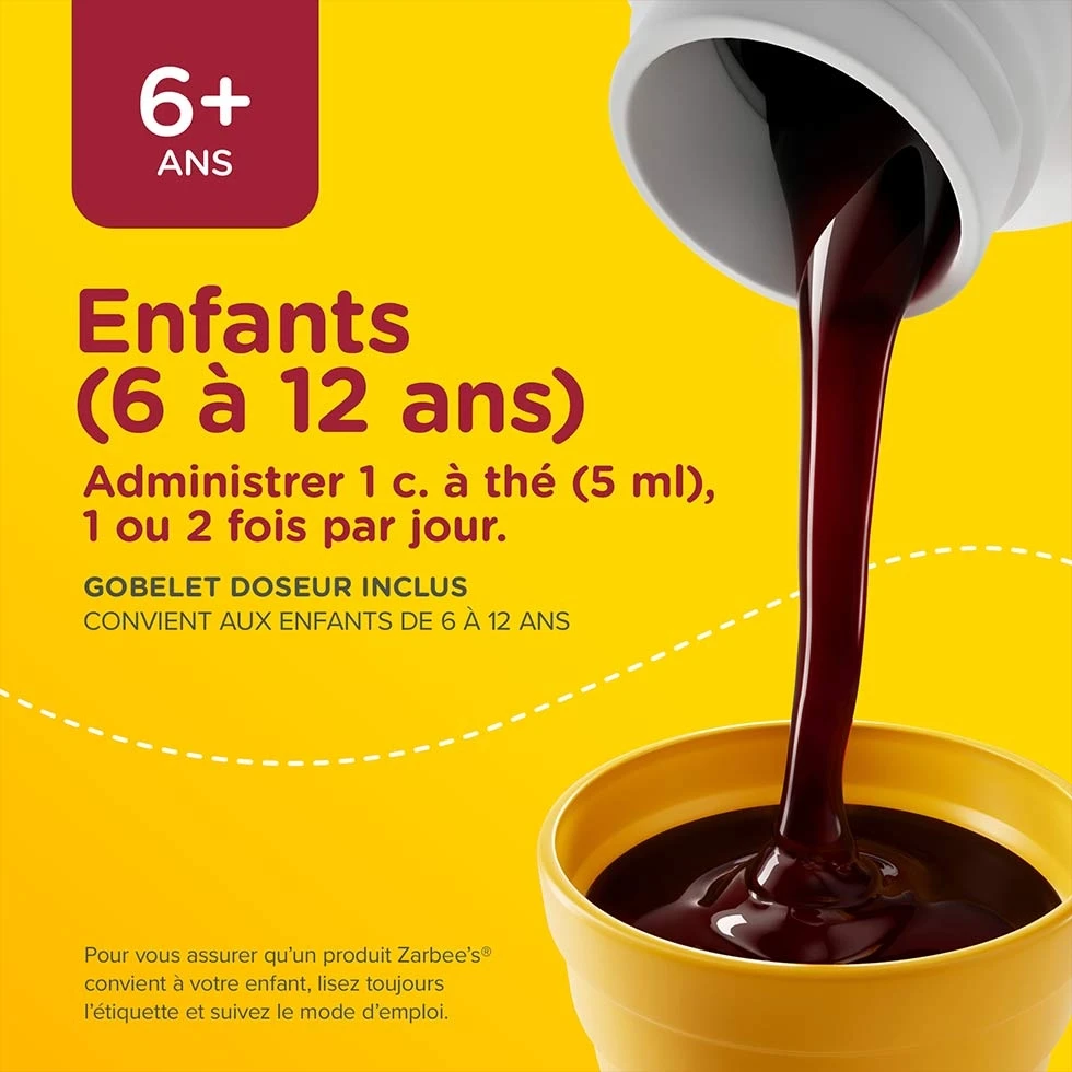 Renseignements posologiques sur le sirop Zarbee’s® Complet Toux + Rhume pour enfants 