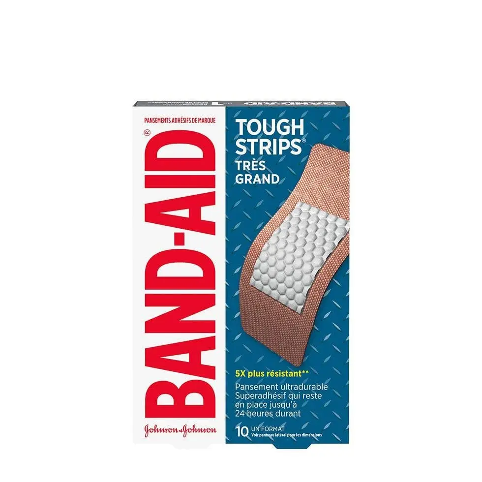 Emballage de 10 très grands pansements band-aid tough strips