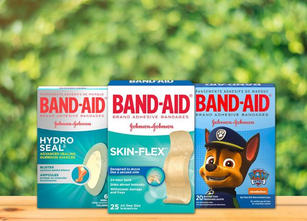 Trois boîtes de Band Aid : Hydro Seal, Flexi-contour et Pat’ Patrouille de Band Aid