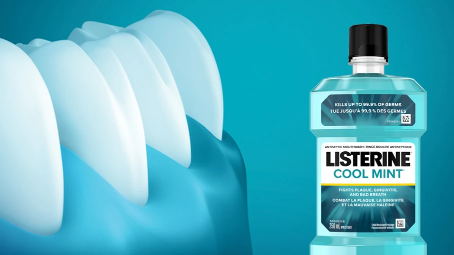 Une bannière présentant un flacon du rince-bouche Listerine®