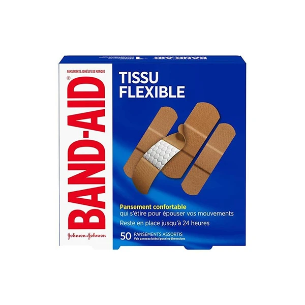 paquet de 50 pansements band-aid en tissu flexible, assortis