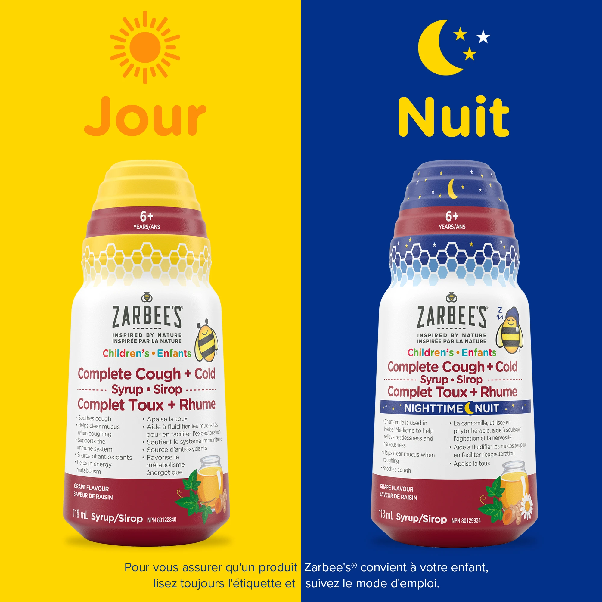 Sirop Zarbee's® Complet Toux + Rhume pour enfants pour le jour et la nuit
