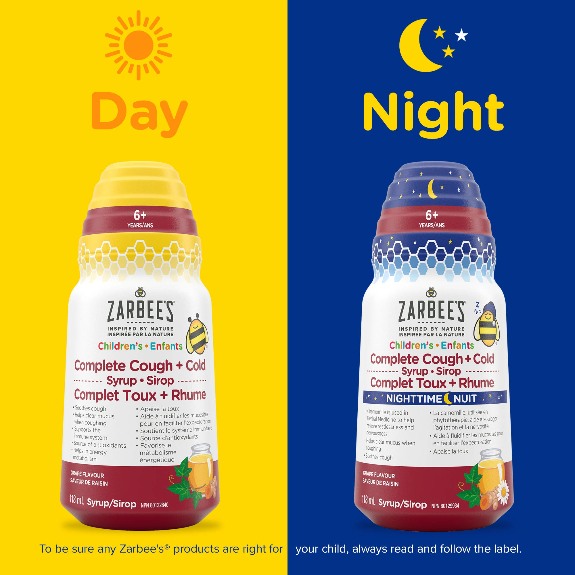 Zarbee’s® Children’s Complete Cough + Cold Syrups for day and night