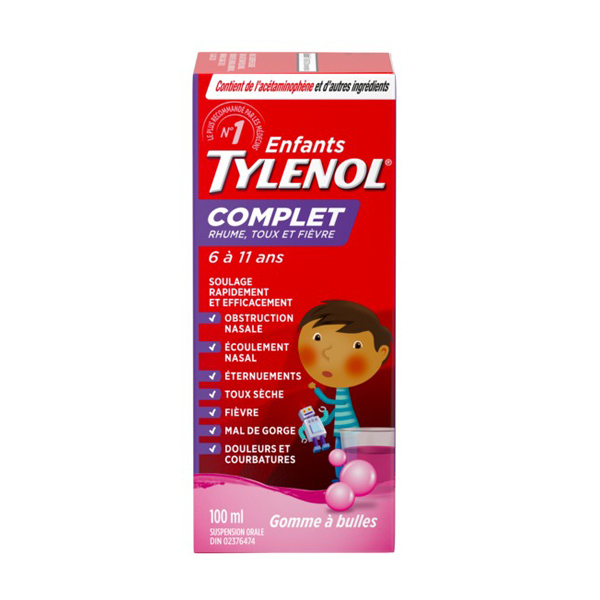 Enfants TYLENOL® Complet Rhume, Toux et Fièvre Éclats de gomme à bulles