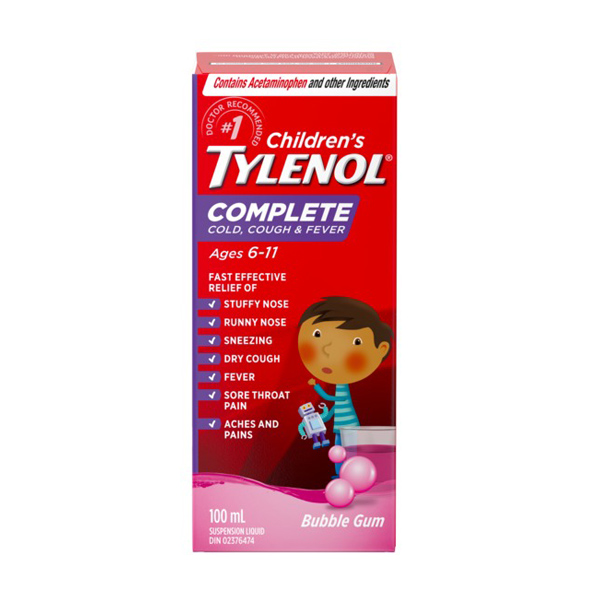 Children's TYLENOL® Complete Cold, Cough & Fever Nighttime, Bubble Gum, 100ml