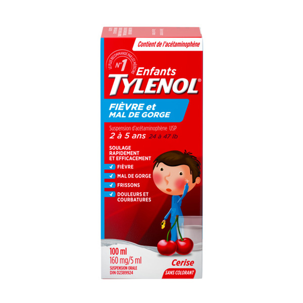 Enfants TYLENOL® Fièvre et Mal de Gorge Cerise