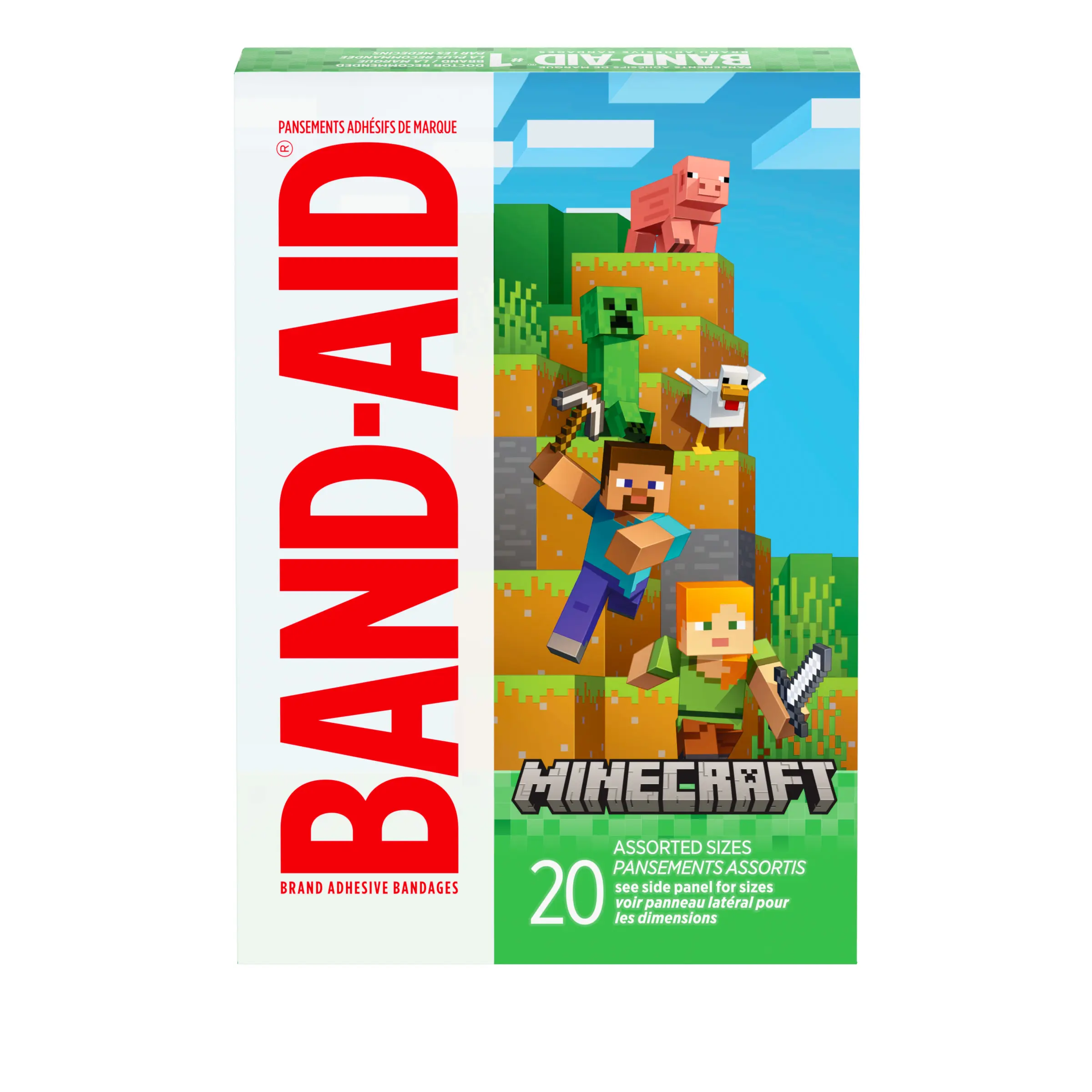 Pansements Minecraft de marque BAND-AID®, tailles assorties, 20 unités