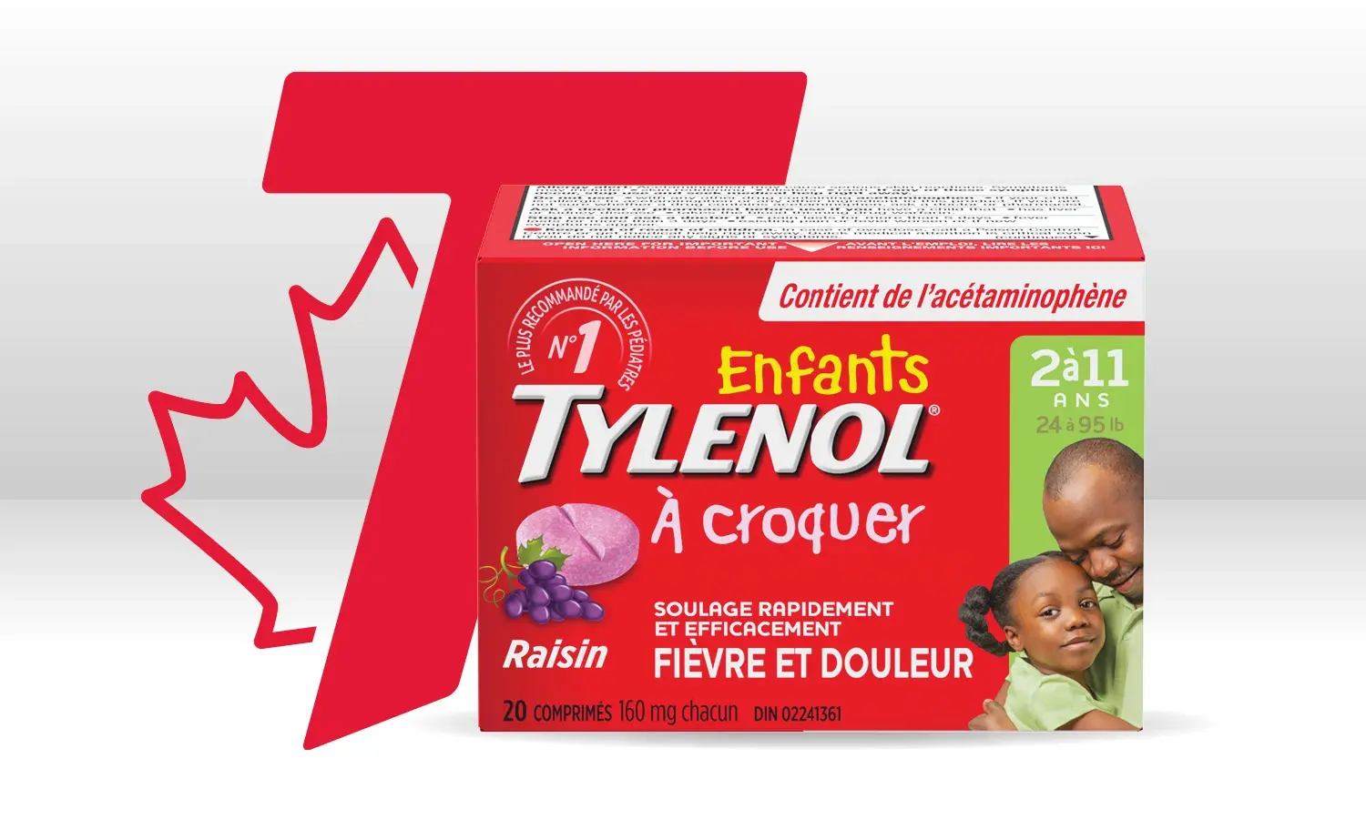 Made In Canada: Comprimés à croquer TYLENOL® Enfants, pour la fièvre et la douleur avec la mention « Soulagement de la douleur fiable, fabriqué au Canada »