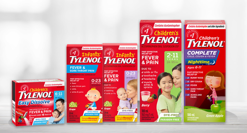 Tylenol fever & pain Relief products for Infants and Children