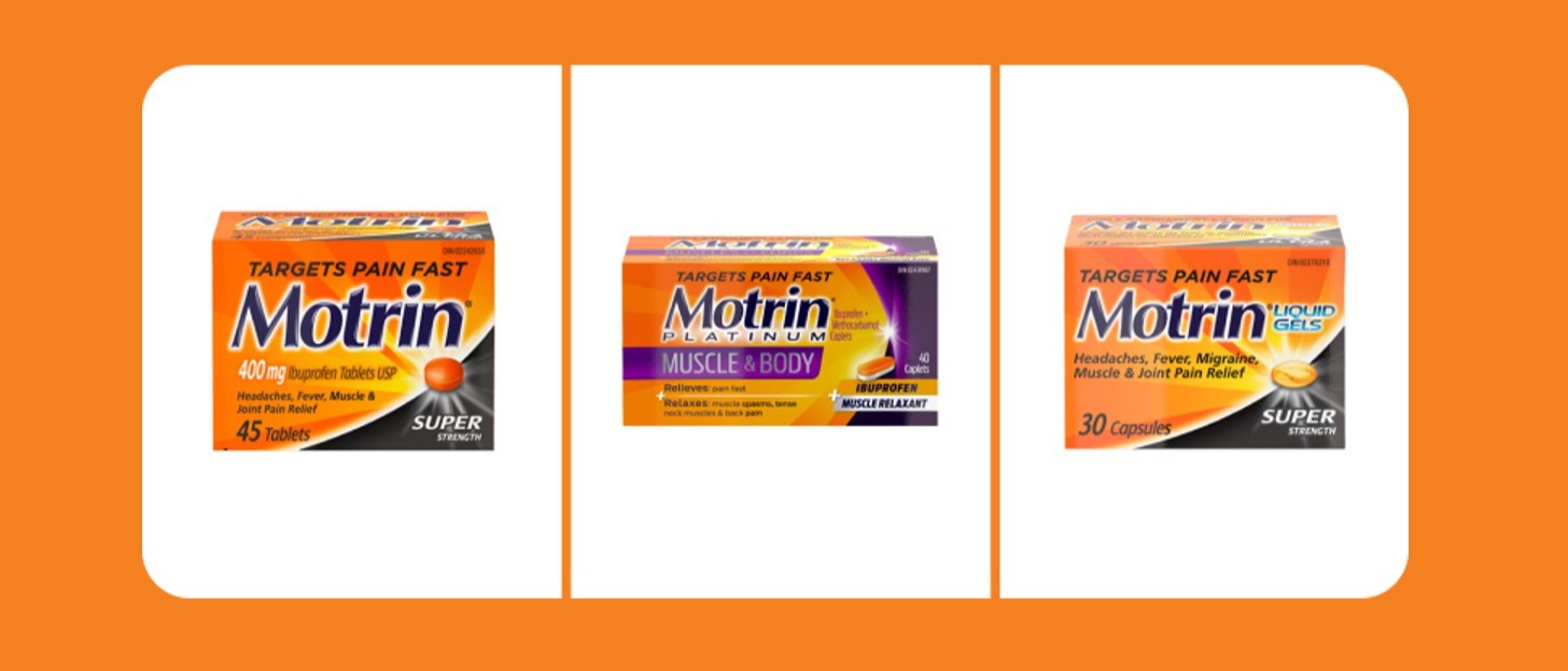 A group of Motrin products