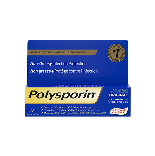 Crème antibiotique POLYSPORIN® Original, formule GUÉRIT-VITE®, non grasse, protège contre l’infection, 30 g