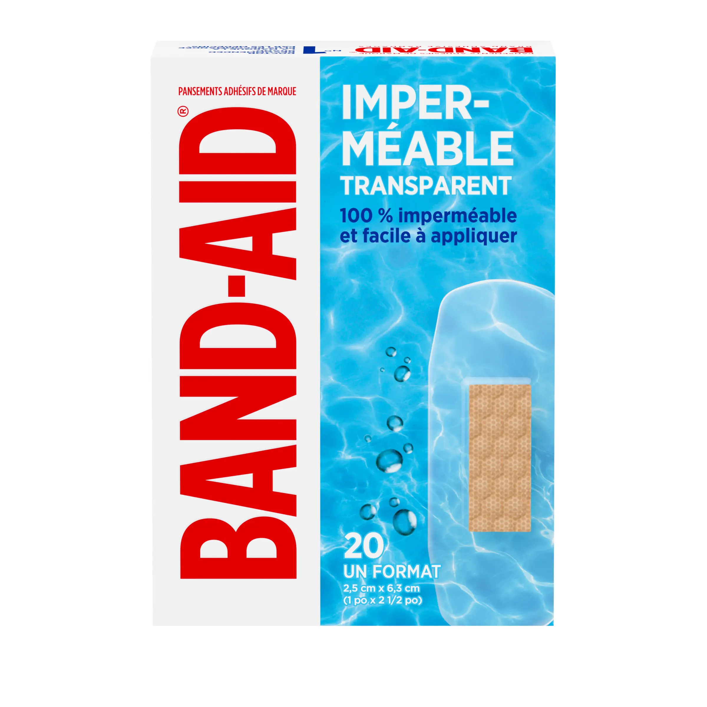 Pansements transparents imperméables de marque BAND-AID®, réguliers, 20 unités