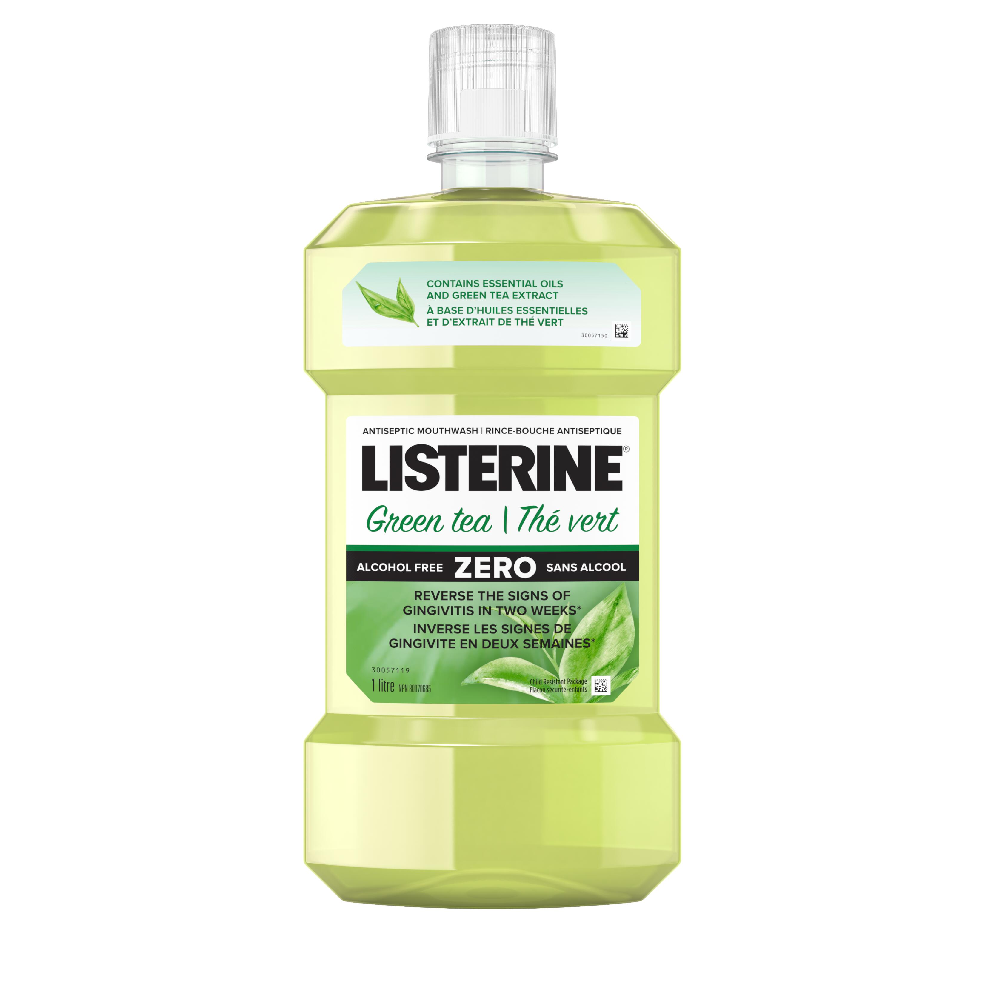 Flacon du rince-bouche antiseptique Listerine au thé vert Zero