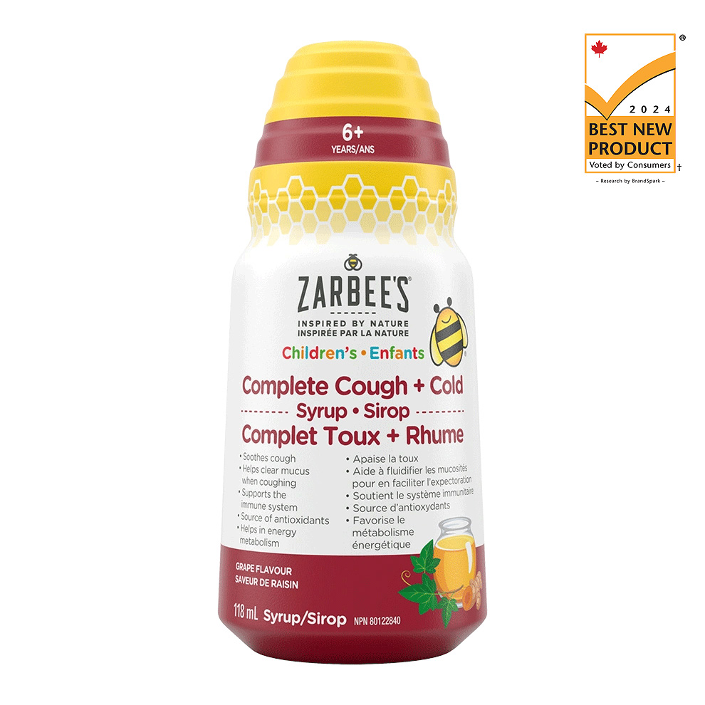 Zarbee’s® Children's Complete Cough + Cold Syrup for 6+ years old, 118mL, 2024 Best New Product Award Winner.