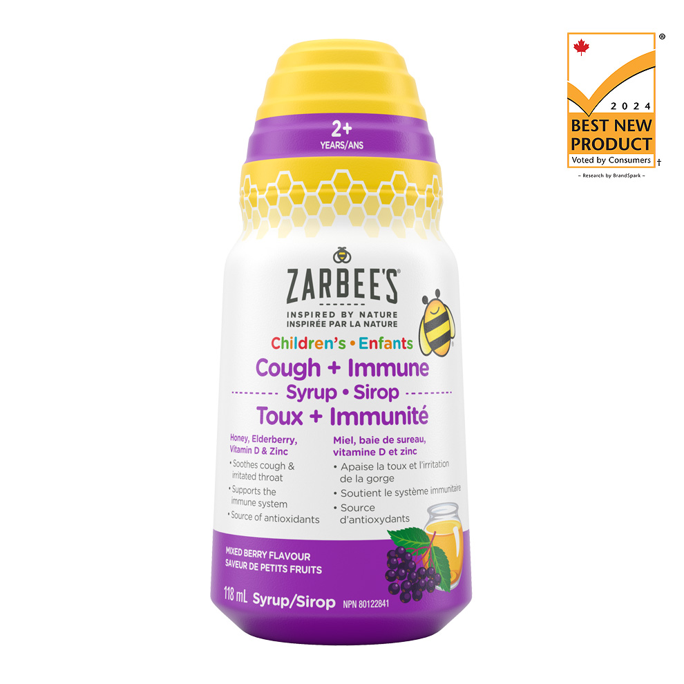 Zarbee’s Children’s + Enfants Cough + Immune Syrup for 2+ years, 118mL, 2024 Best New Product Award winner