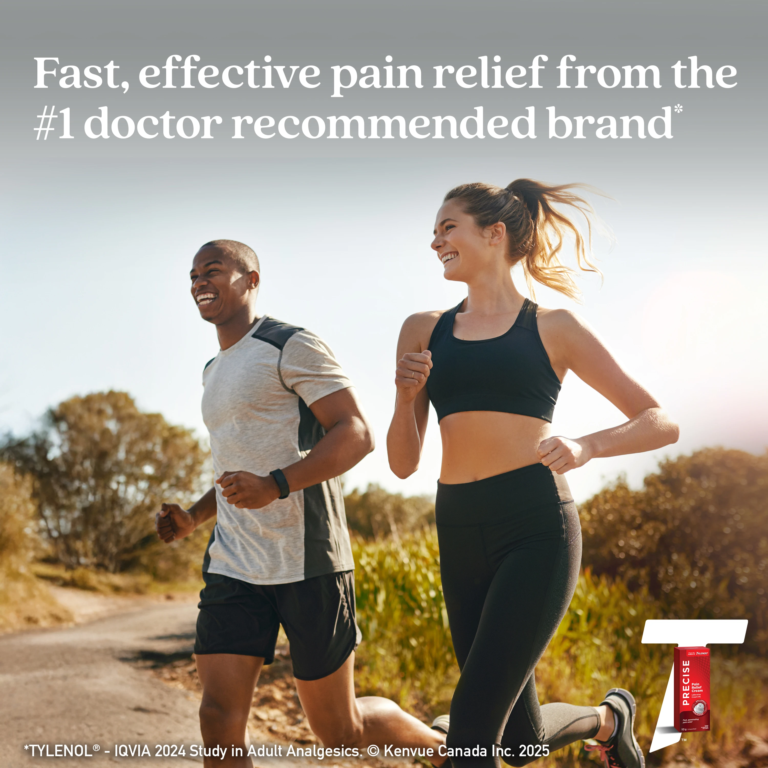 Smiling man and woman jogging outdoors