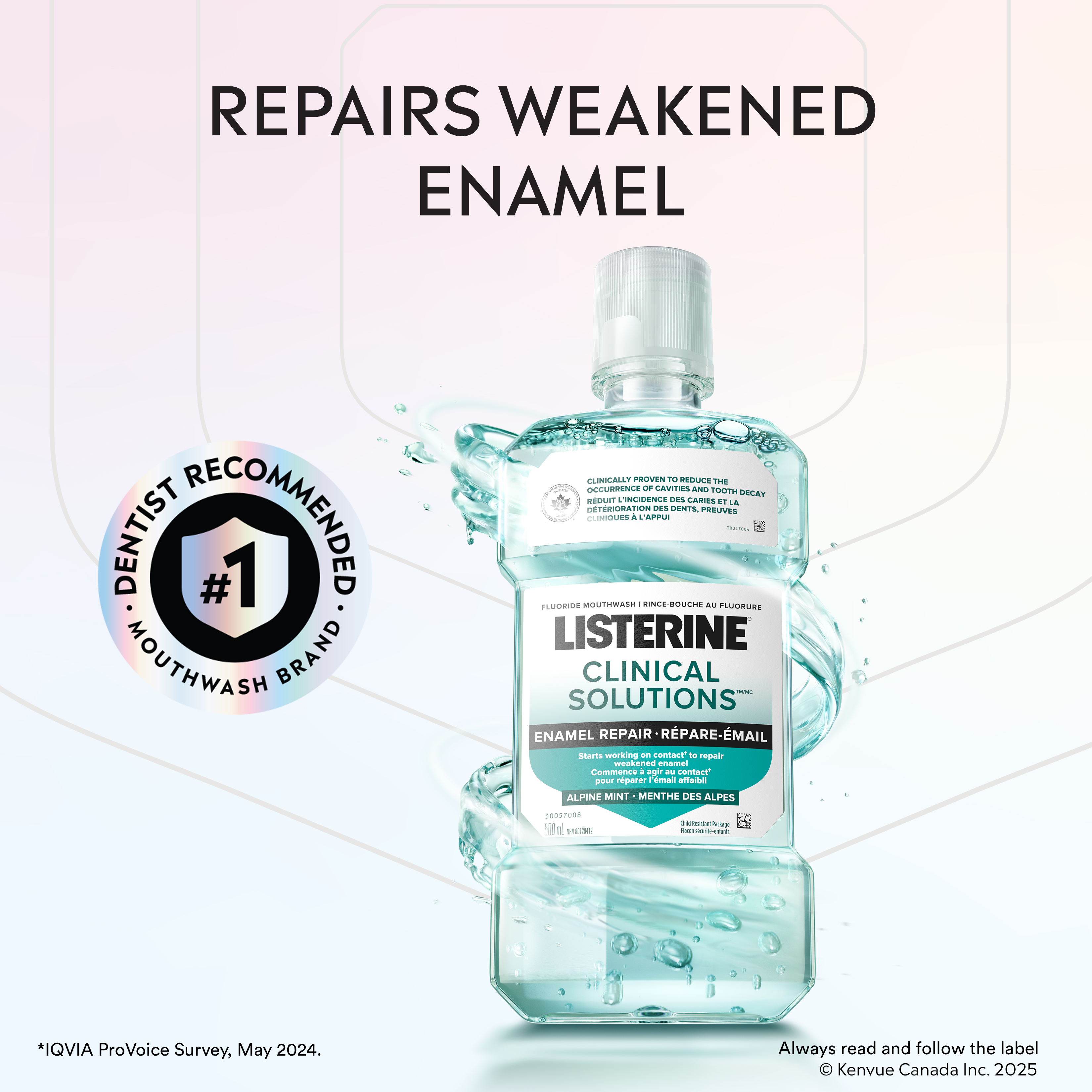 Listerine Clinical Solutions Mouthwash for Enamel Repair next to Dentist Recommended Mouthwash Brand logo