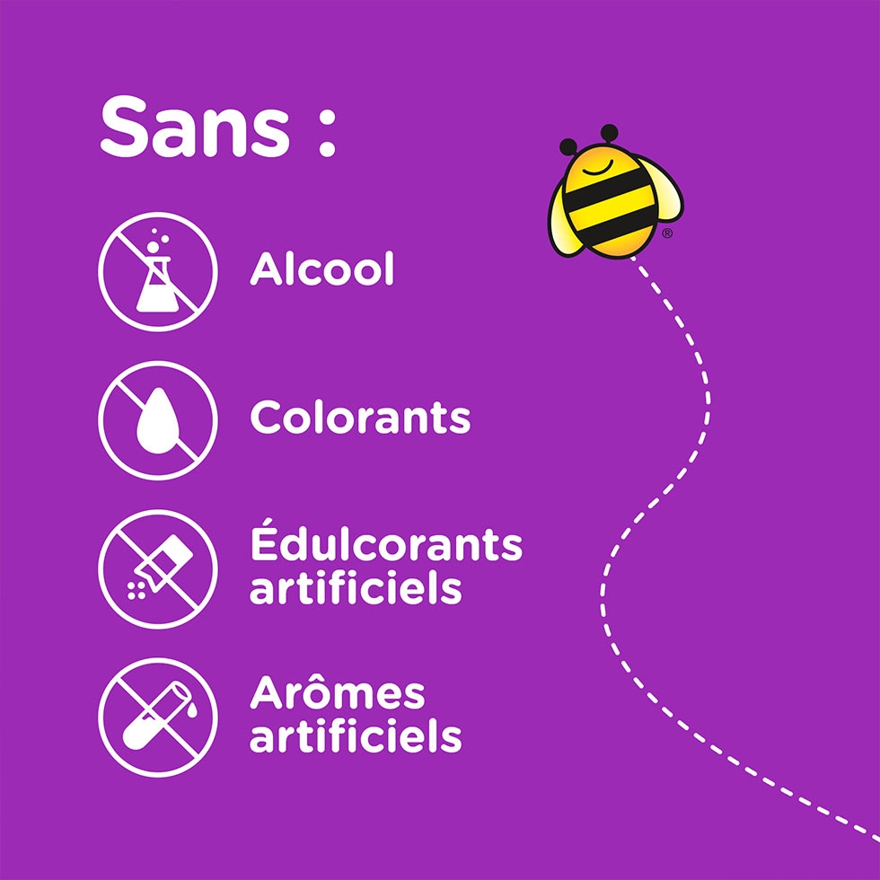 Zarbee’s® Le sirop d’immunité pour enfants affirme qu’il est "exempt d’alcool, de colorants, d’édulcorants artificiels et de saveurs artificielles"