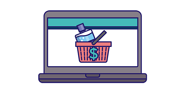 Listerine mouthwash in shopping basket on laptop