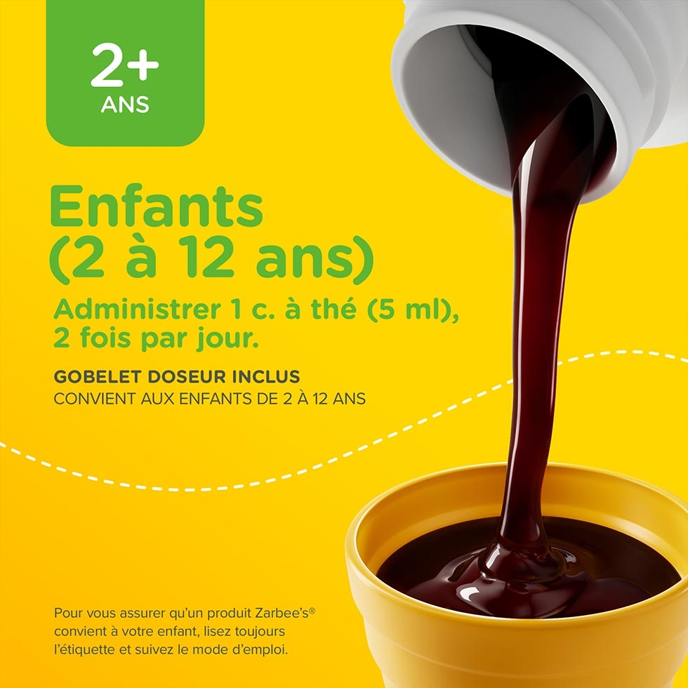 Renseignements posologiques sur le sirop Zarbee’s® Toux + Mucosités pour enfants 