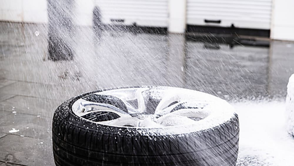 Tire being washed