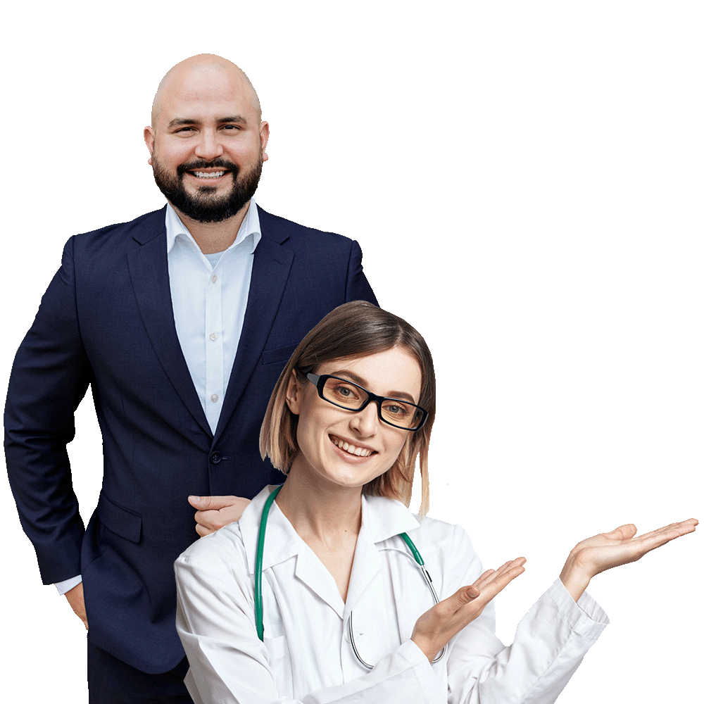 Nurse and businessman looking happily interested