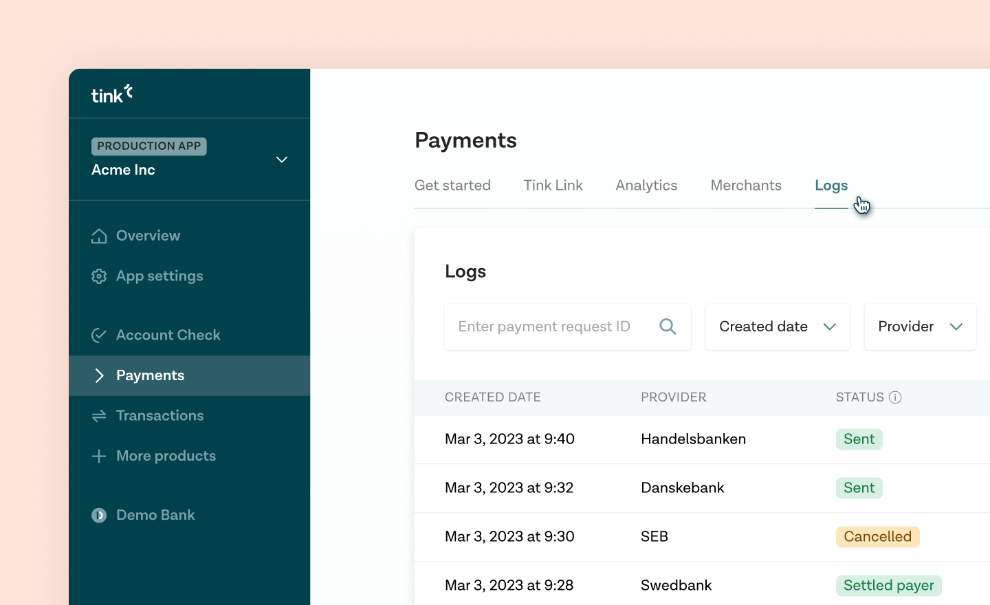 Introducing payment logs inside Tink Console