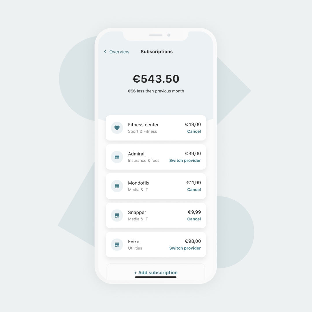 Two mobile phone screens demonstrating how subscription insights might look in a mobile phone app
