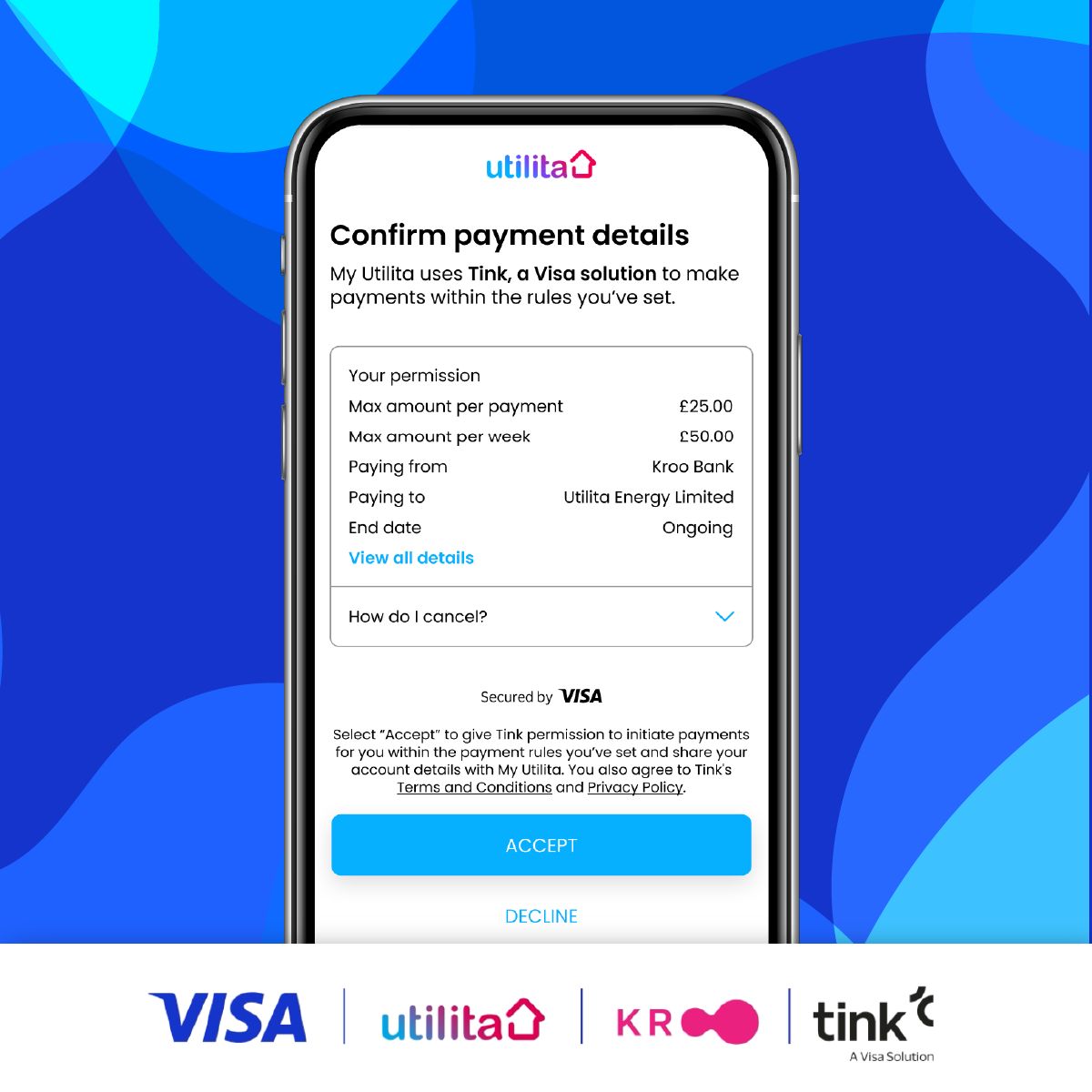 The first Visa A2A transaction between Visa, Tink, Kroo Bank, and Utilita