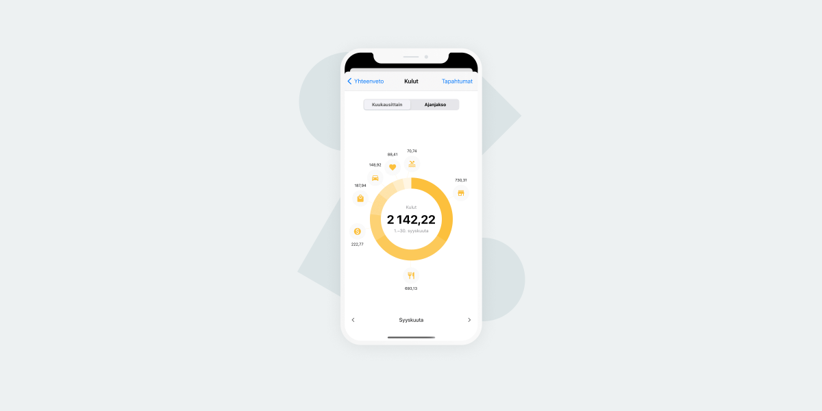 Mobify screen: see your spending broken down by category.