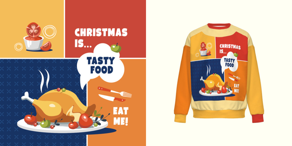 Christmas dinner patterns ugly sweater
