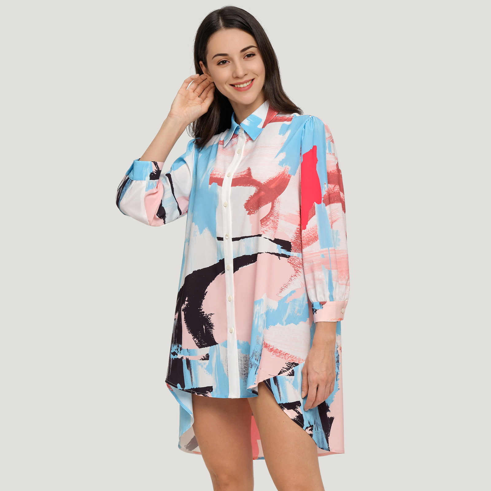 Custom Printed Women's High-Low Long-Sleeve Hem Shirt