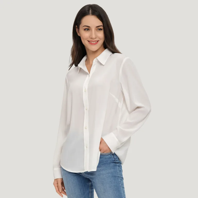 Women's Classic Long Sleeve Button-Up Shirt-Wrinkle-Free Silky-like Elegance