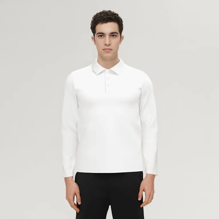 Men's Classic Fit Long-Sleeve Polo Shirt-Cotton Feel 200g